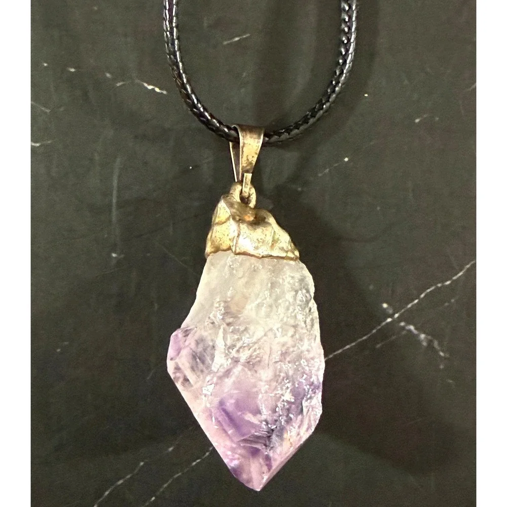 Raw Amethyst Stone Corded 16in Pendant